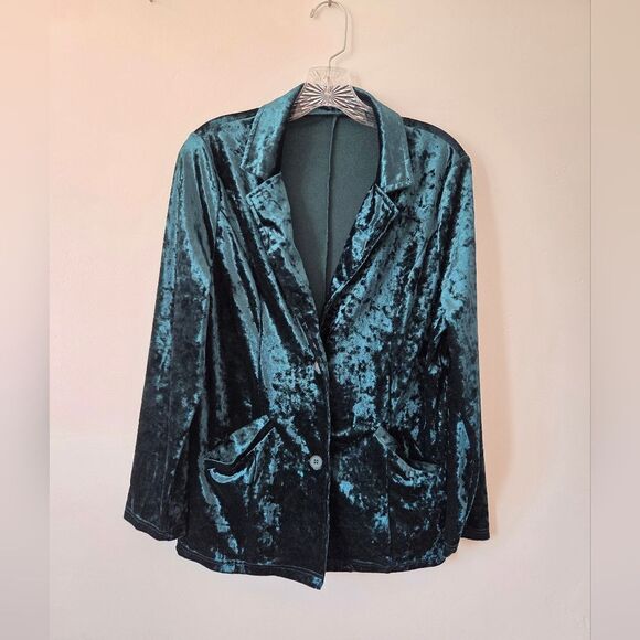 Emerald Green Velvet Blazer Jacket Jewel Tone Party Holiday Disco Christmas L - Picture 6 of 11